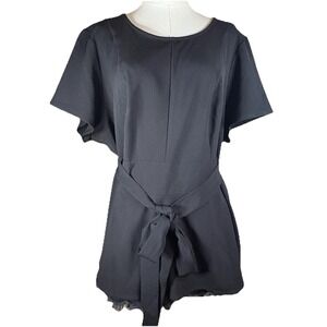 Lane Bryant Womens Plus Size 20(2X) Black Tie Belted Scoop Top Short Sleeve